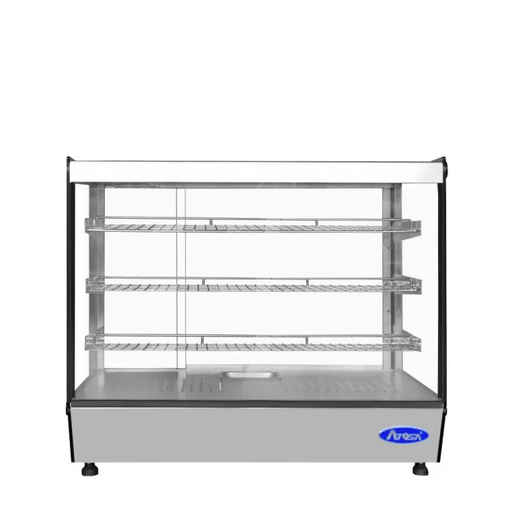 Countertop Heated Display Case - Square, 5.3 Cu Ft w/ 3 SS Shelves w/ 2 Rear Sliding Glass Doors