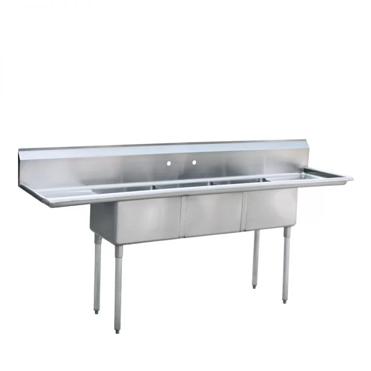 MRSA-3-D — 18″ Three Compartment Sink with Left and Right Drain Boards